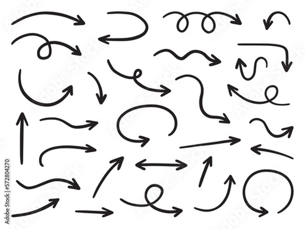 Fototapeta Hand drawn set of arrows doodle. Vector illustration isolated on white background.