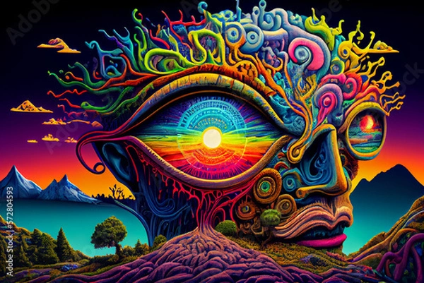 Fototapeta Streszczenie World of Psychedelics, LSD DMT Trip Ilustration Generative AI