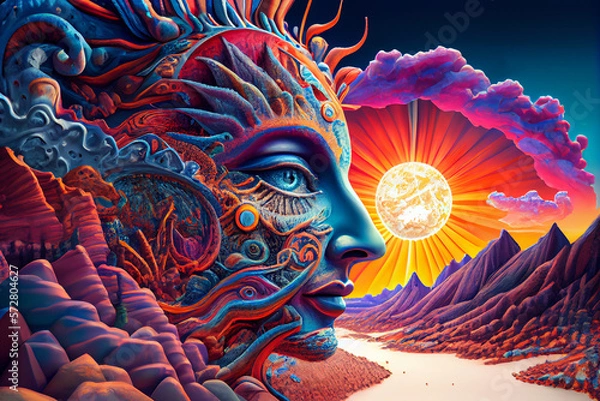 Fototapeta abstract world of psychedelics, lsd dmt trip  illustration Generative AI