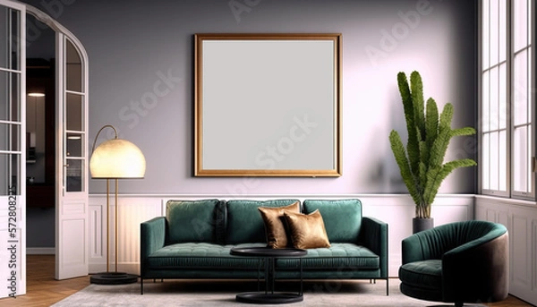 Fototapeta frame poster mockup on the wall, modern and well decorated living room interior