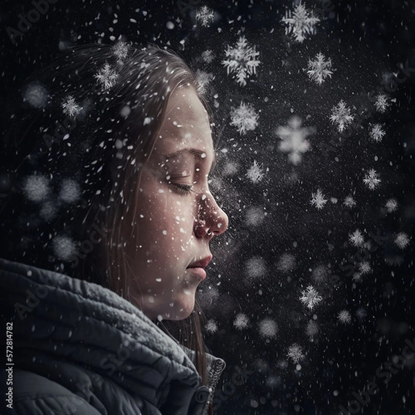 Obraz Snowflakes Falling, Winter, made with generative AI