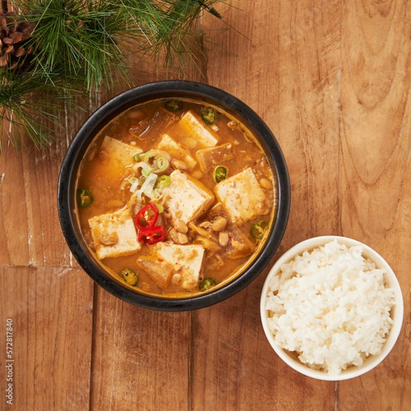 Obraz 맛있는 한식, 된장찌개와 쌀밥