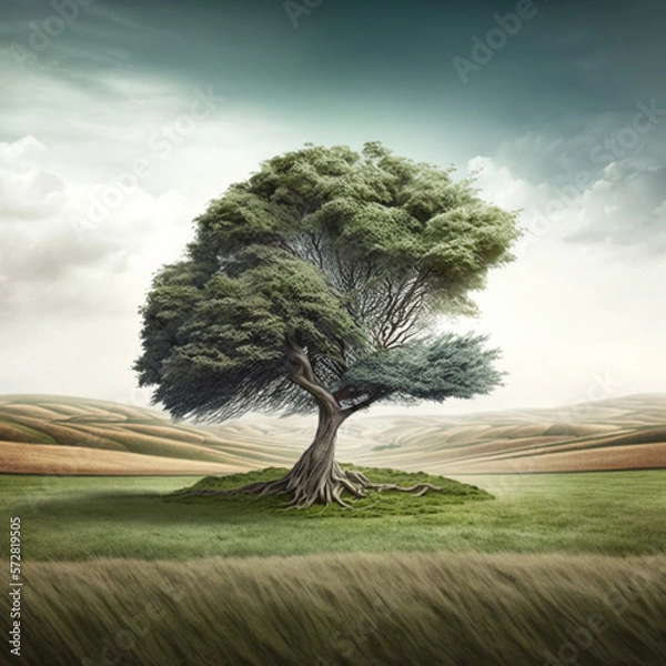 Fototapeta tree in a unique place, Generative AI
