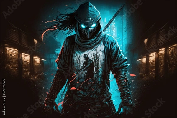 Fototapeta ninja with ninja shirt, Generative AI
