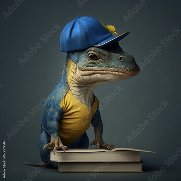 Fototapeta lizard with cap, Generative AI
