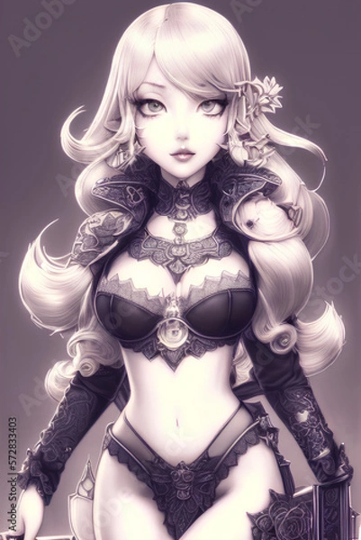 Fototapeta Illustration Dessous Korsett Model in Moulin Rouge Style - Generative AI