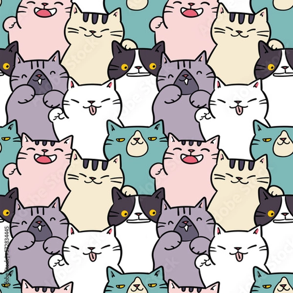 Obraz Seamless Pattern of Cute Cartoon Cat Illustration
