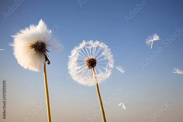 Fototapeta AI generated image of full bloom dandelions with blurred background