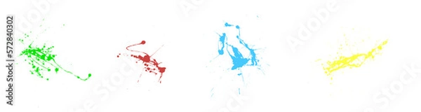 Obraz ４色のダイナミックな墨の飛び散り、飛沫　透過PNG