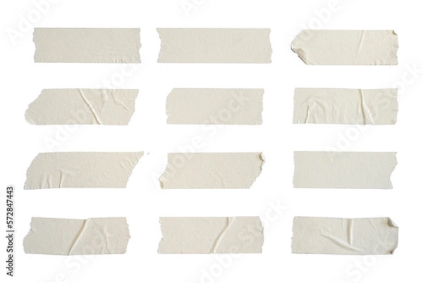 Fototapeta Old adhesive tape set isolated on transparent background. Png realistic design element.