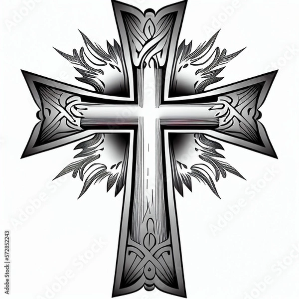 Fototapeta fiery cross black and white, generative ai