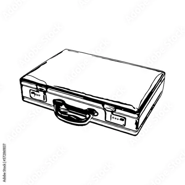 Fototapeta Black and white sketch of a briefcase with a transparent background