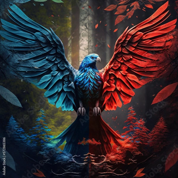 Obraz blue and red phoenix 
