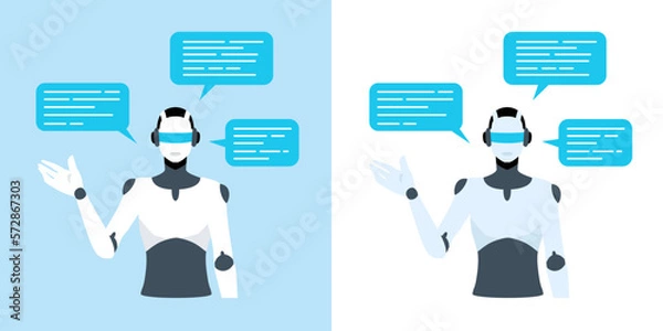 Fototapeta Vector illustration of a robot chatting, talking and guiding with artificial intelligence.