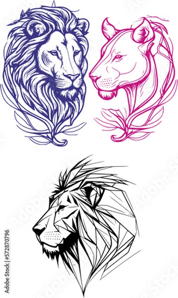 Fototapeta Logo, icon image of a lion with a family