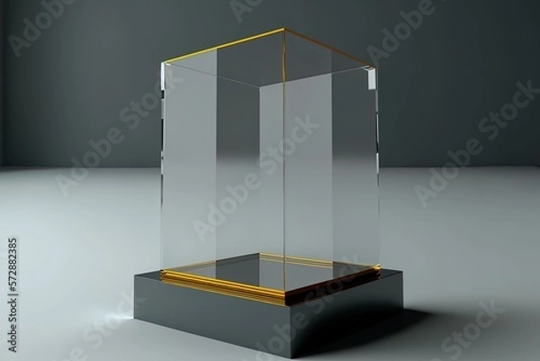 Fototapeta clear square box of acrylic or plexiglass crystal block. Generative AI