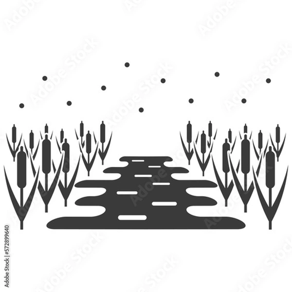 Obraz A pond with reeds glyph icon isolated on white background.Vector illustration.