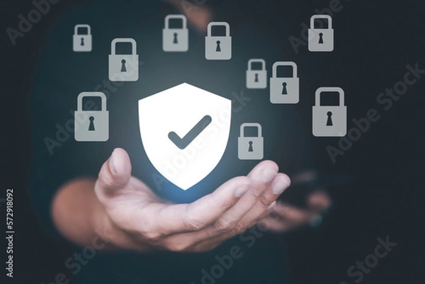 Obraz Concept of security data network, Prevent online identity theft, user and password login on visual screen for protect dat.
