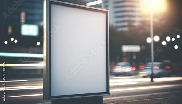 Fototapeta empty billboard at street side in urban capital city, mock up copy space, Generative Ai