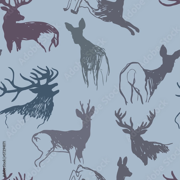 Fototapeta Deer and doe / Winter seamless background