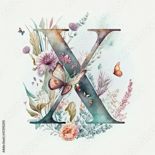 Fototapeta floral monogram letter X for your fauna inspired projects generative ai