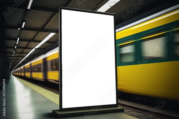Fototapeta Empty ad billboard in a subway mockup. Generative AI. 