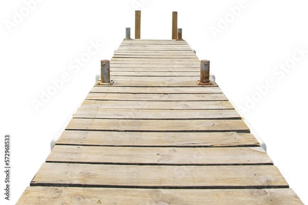 Fototapeta front view of an empty wooden jetty bridge 