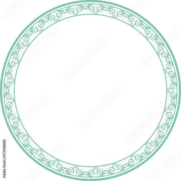 Fototapeta Vintage round frame botanic garden retro abstract pattern border