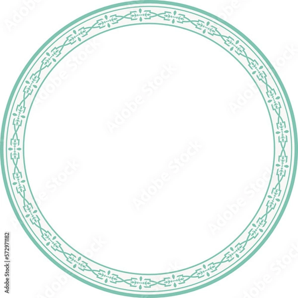 Fototapeta Vintage round frame botanic garden retro abstract pattern border