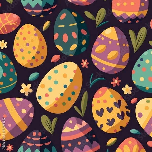 Fototapeta ood themed collection of easter eggs as pattern background created with Generative AI technology