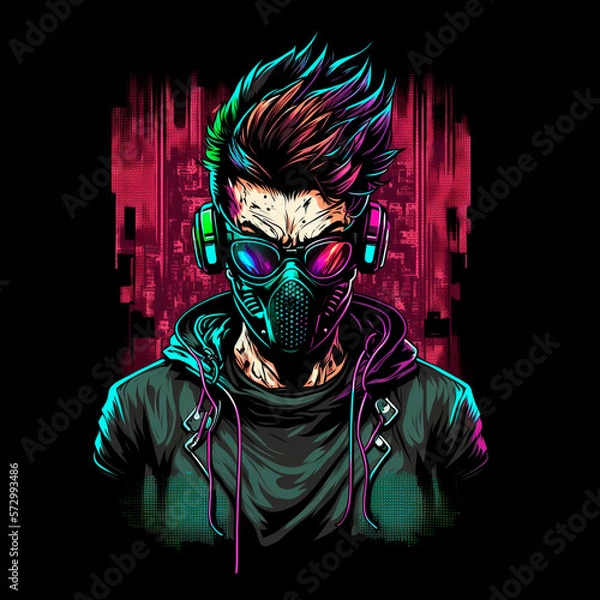 Obraz illustration hacker t-shirt design, cartoon comics,For t shirts print,merchandise 