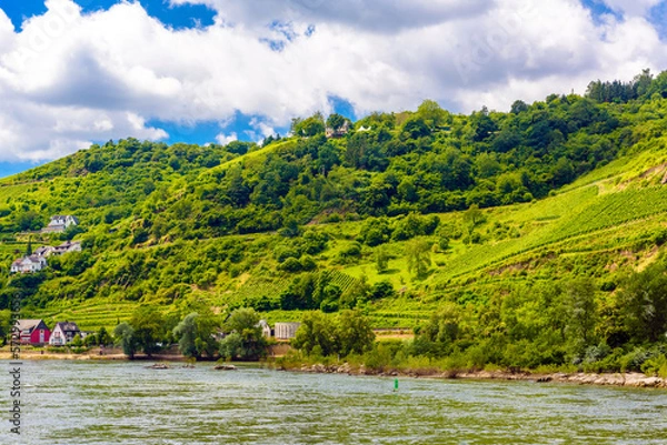 Fototapeta Rhein Rhine river in Loreley, Oberwesel, Rhein-Lahn-Kreis, Rhineland-Palatinate, Rheinland-Pfalz, Germany
