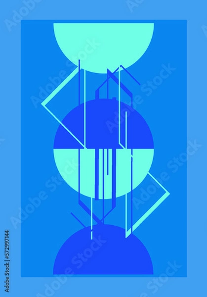 Fototapeta Abstract geometric graphic with marine color, circles and intersecting lines
