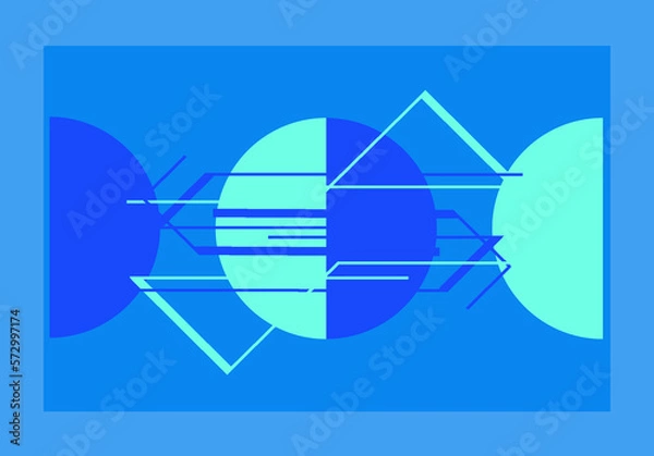 Fototapeta Abstract geometric graphic with marine color, circles and intersecting lines
