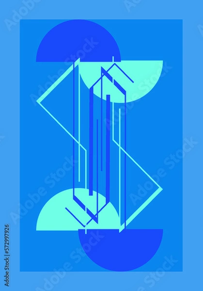 Fototapeta Abstract geometric graphic with blue color, half circles and intersecting lines
