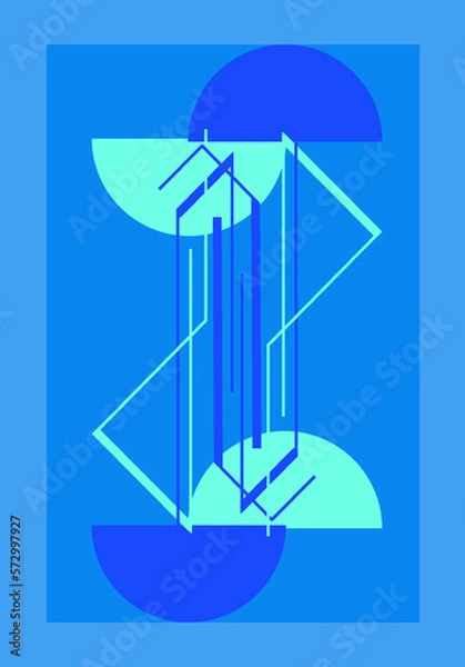 Fototapeta Abstract geometric graphic with blue color, half circles and intersecting lines
