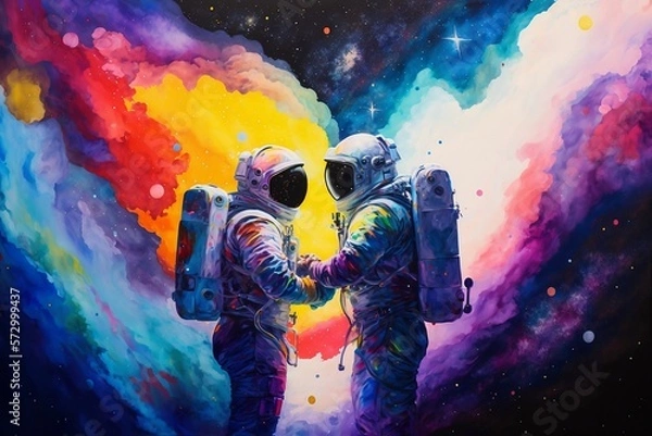 Obraz Galaxy Space Astronauts in Love, An image that captures the beauty of love amidst the vast expanse of space.