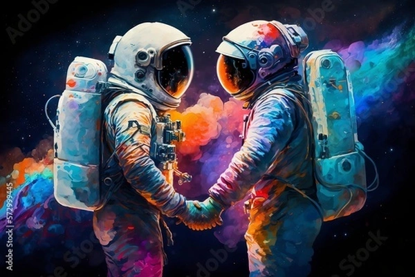 Obraz Galaxy Space Astronauts in Love, An image that captures the beauty of love amidst the vast expanse of space.