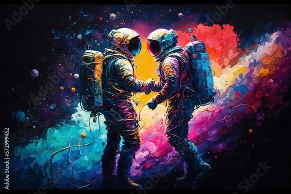 Obraz Galaxy Space Astronauts in Love, An image that captures the beauty of love amidst the vast expanse of space.