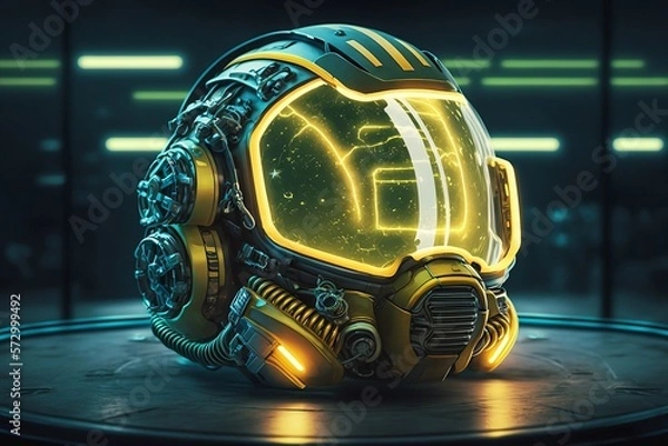 Obraz A futuristic space helmet in a bustling