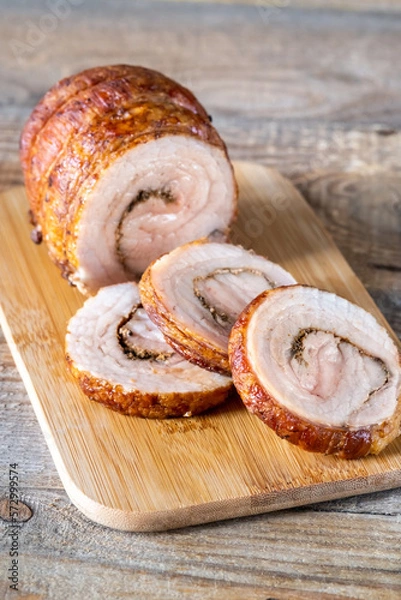 Fototapeta Slow-roast rolled pork