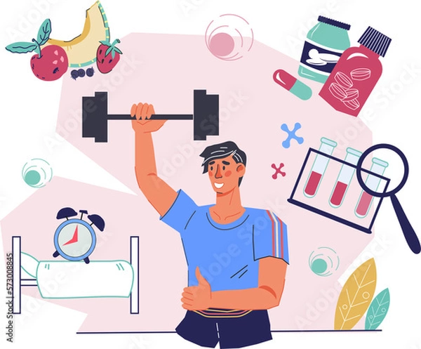 Fototapeta Biohacking and healthy lifestyle concept, extended health surveillance and longevity programd. Biohacking for life extension.