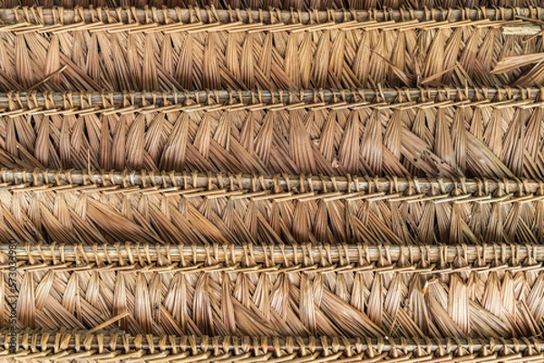 Obraz Thatched roof woven structures of indigenous people in the Amazon rainforest