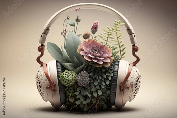 Fototapeta "Earbuds in Bloom: The Sounds of Spring