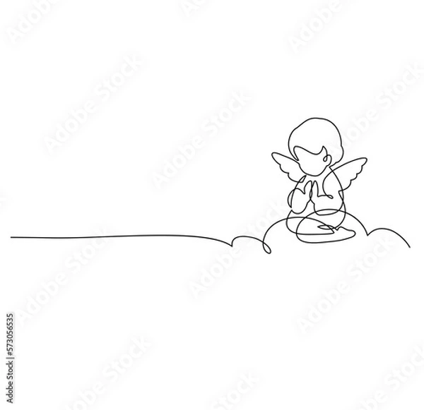 Obraz Angel. Continuous line art drawing vector illustration, pray, prayer. On a festive, cheerful and sad occasion