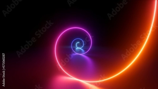Fototapeta 3d render, abstract geometric neon background, glowing spiral line, simple helix. Minimalist wallpaper