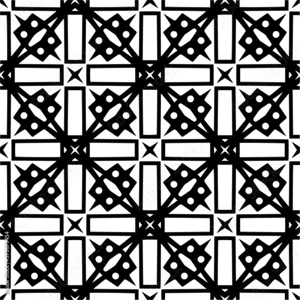 Fototapeta Vector geometric seamless pattern. Minimal ornamental background with abstract shapes. Black and white texture. Simple abstract ornament background. Dark repeat design for decor, fabric, cloth.