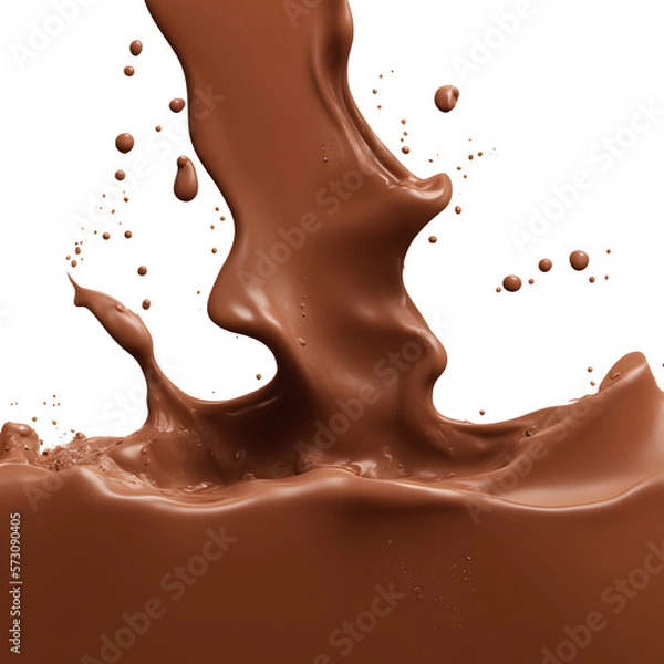 Fototapeta Illustration of melted and splashed chocolate element. pouring flowing chocolate. Transparent PNG is available. generative AI.