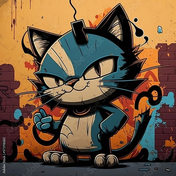 Obraz cat on the wall cartoon grafiti
