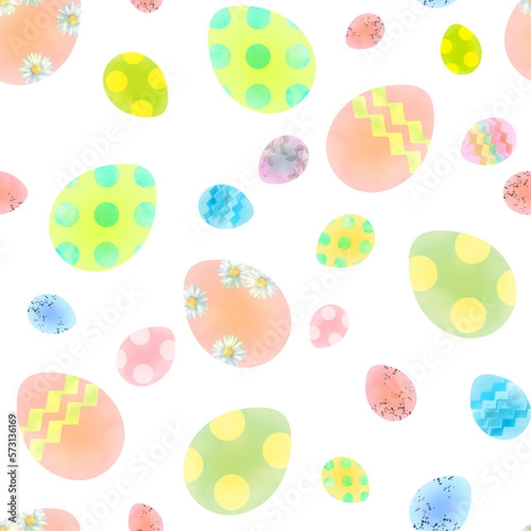 Fototapeta イースターエッグのシームレスパターン Watercolor easter eggs decorated pattern
